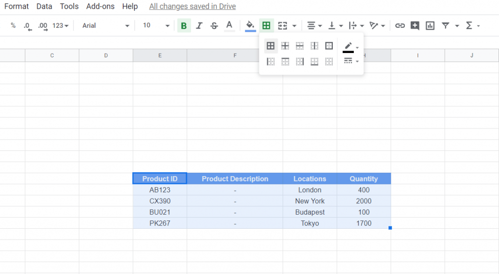how to insert Excel table in Gmail with borders