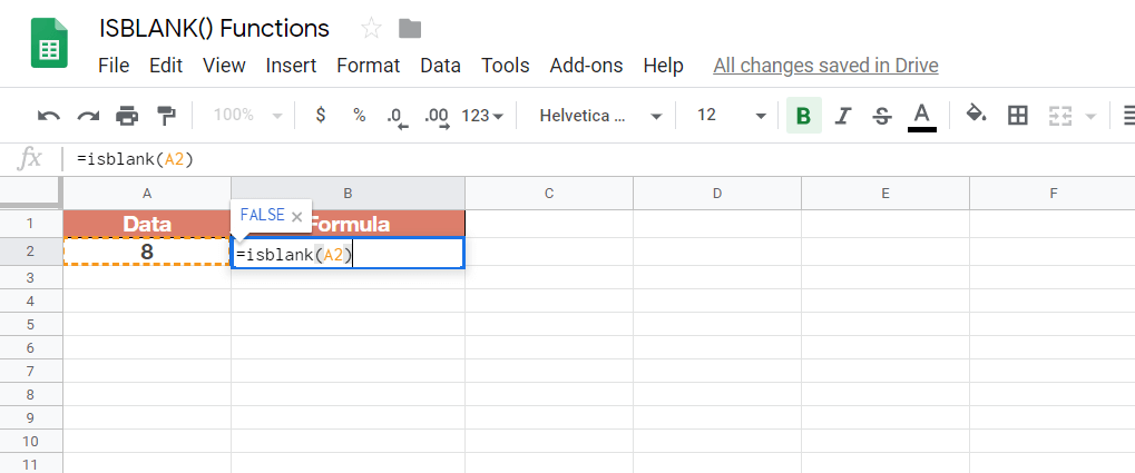 isblank functions in google sheets