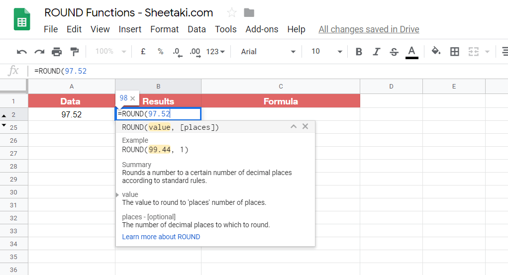 how to round numbers in google sheets