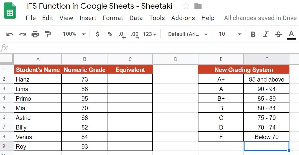 IFS Function in Google Sheets
