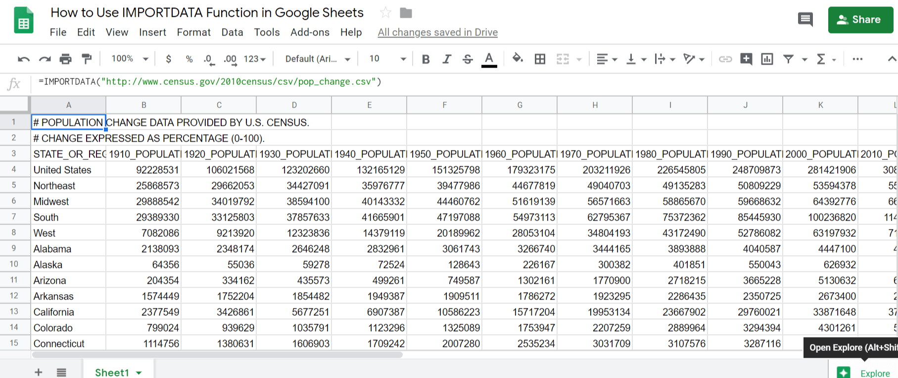 IMPORTDATA Function in Google Sheets