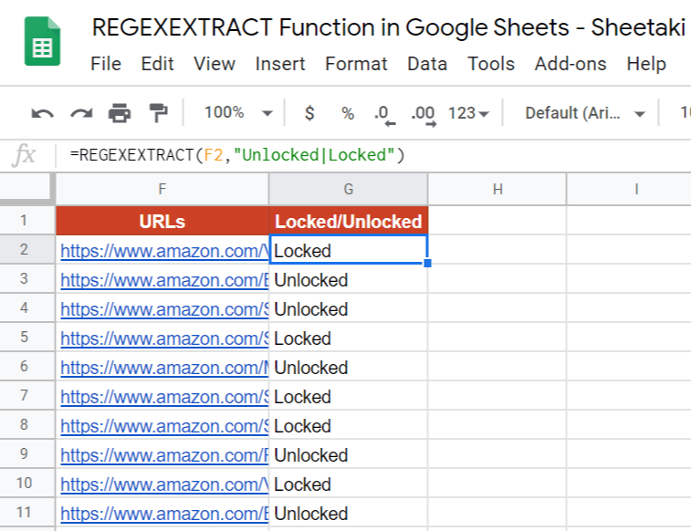 REGEXEXTRACT Function in Google Sheets