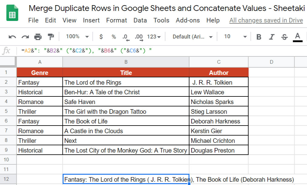 Merge Duplicate Rows in Google Sheets