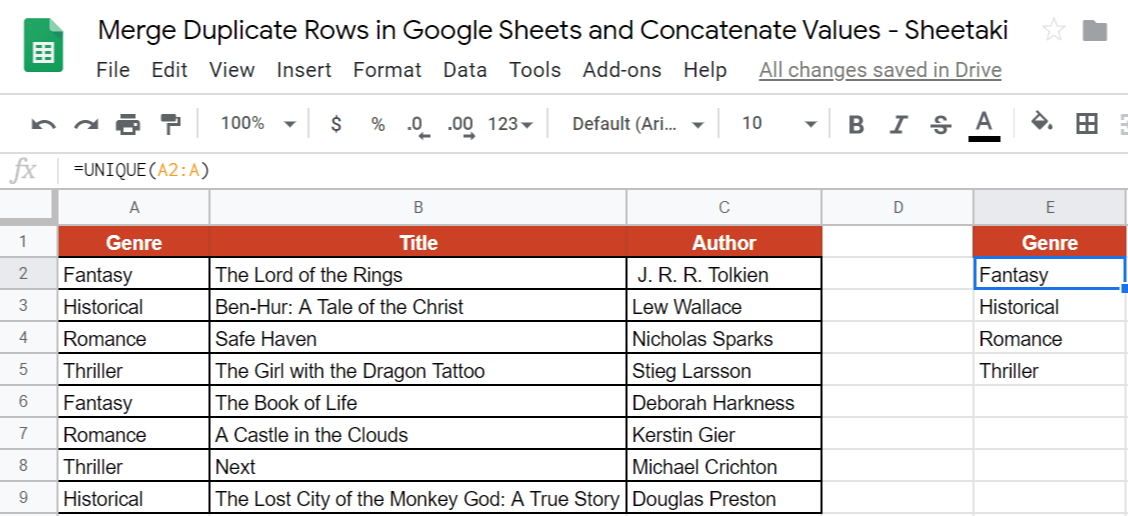 Merge Duplicate Rows in Google Sheets and Concatenate Values