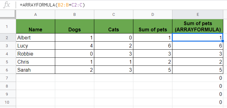 ARRAYFORMULA Function in Google Sheets