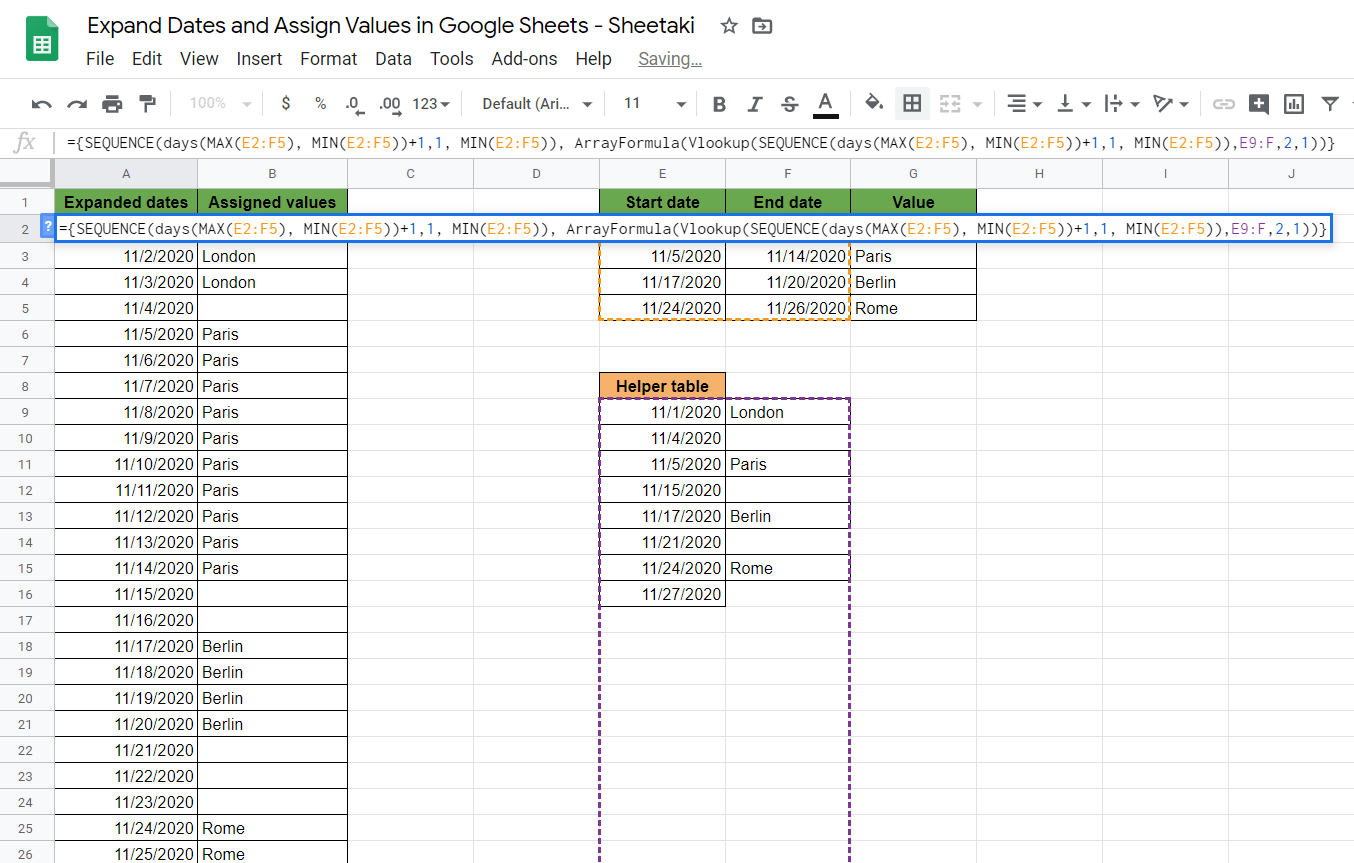 Expand Dates And Assign Values in Google Sheets