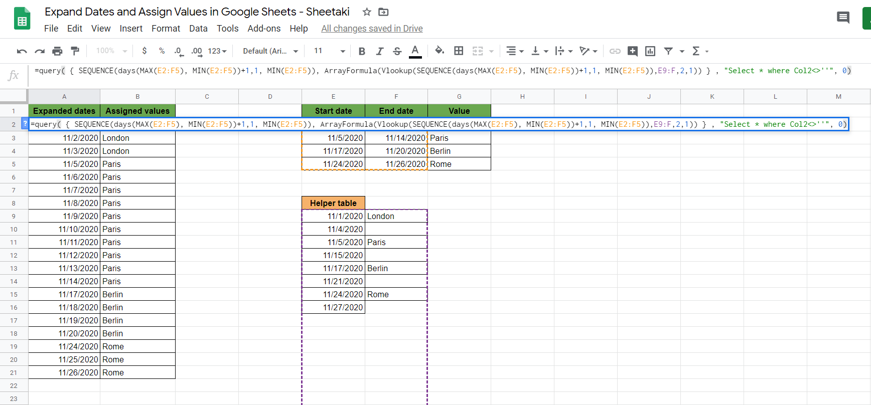 Expand Dates And Assign Values in Google Sheets