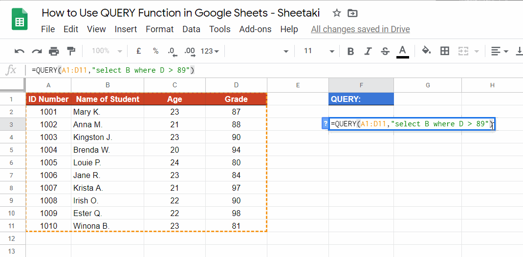 QUERY Function in Google Sheets