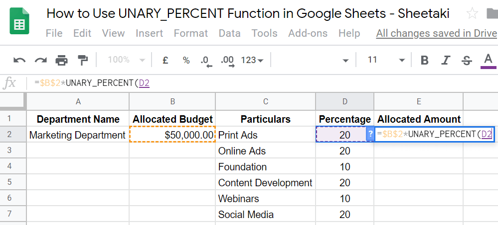 UNARY_FUNCTION in Google Sheets