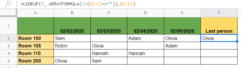 Find The Last Value in Each Row in Google Sheets