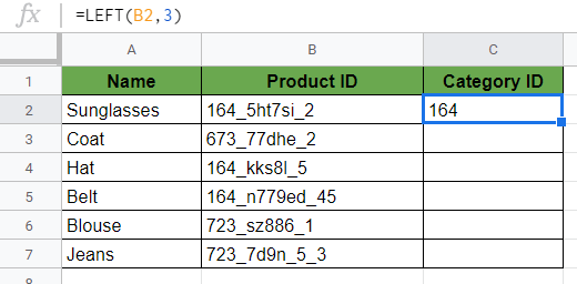 LEFT Function in Google Sheets