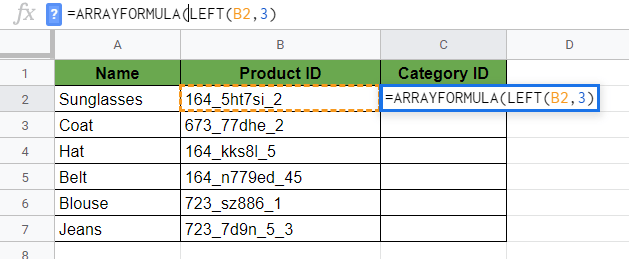 LEFT Function in Google Sheets