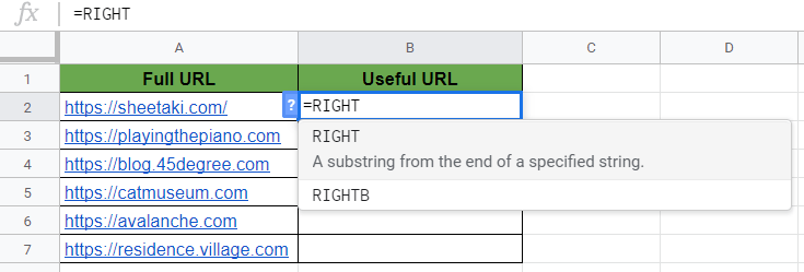 RIGHT Function in Google Sheets