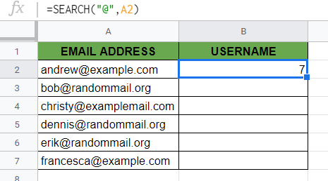 SEARCH Function in Google Sheets