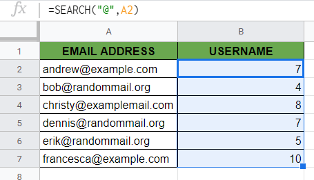 SEARCH Function in Google Sheets