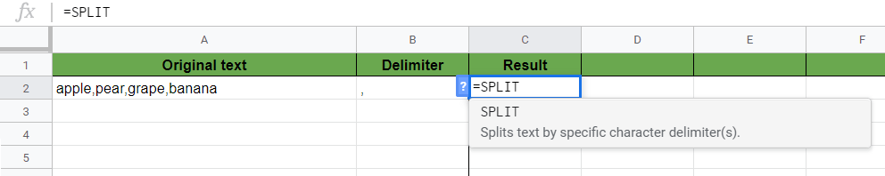 SPLIT Function in Google Sheets