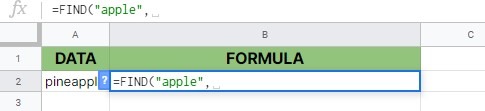 FIND function in Google Sheets