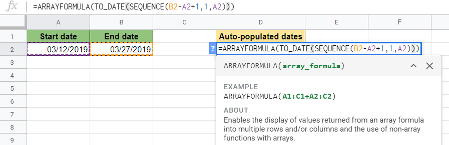 ARRAYFORMULA Function in Google Sheets