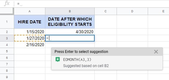 How to use the EOMONTH function in Google Sheets