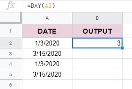 How to use the DAY function in Google Sheets