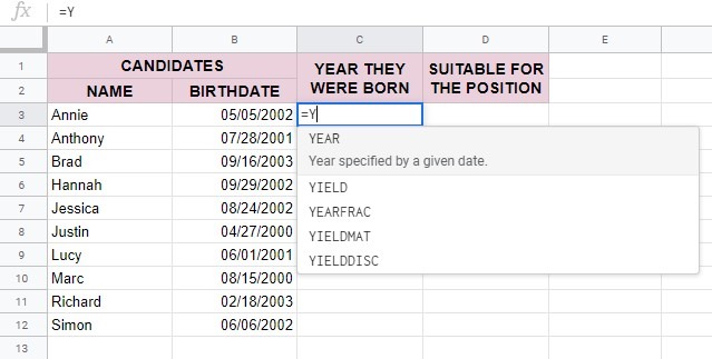 How to use the YEAR function in Google Sheets