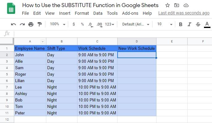 SUBSTITUTE Function in Google Sheets