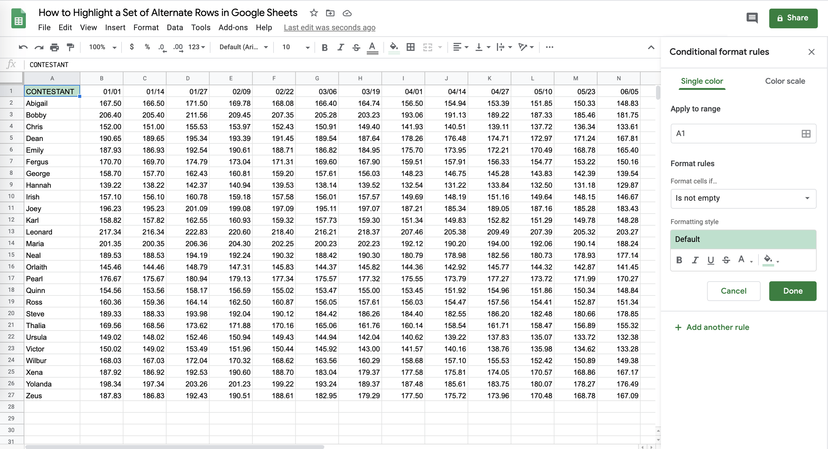 How to Highlight a Set of Alternate Rows in Google Sheets