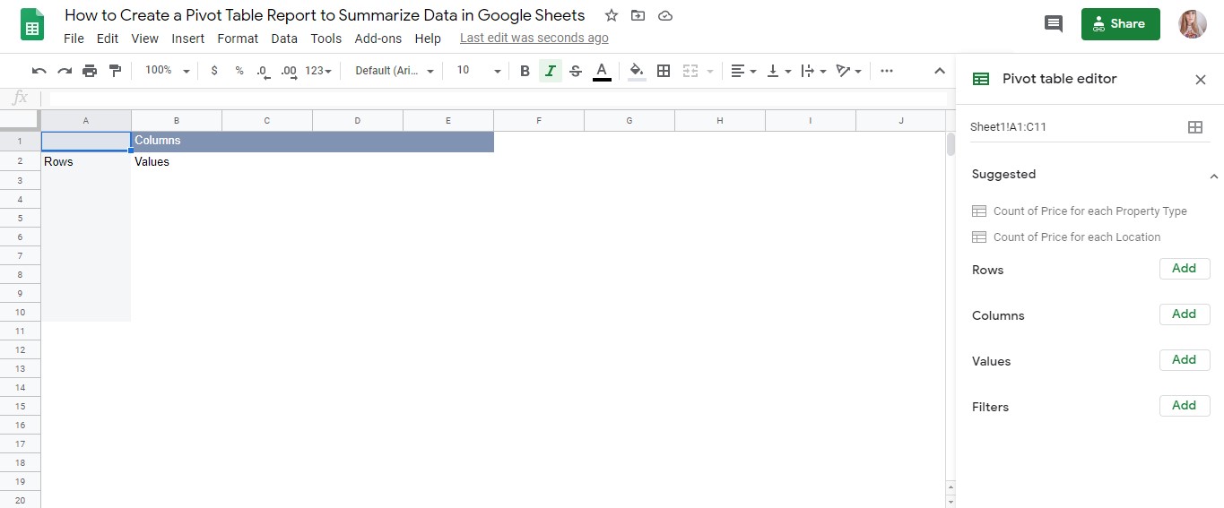 How to create a Pivot Table Report to summarize data in Google Sheets