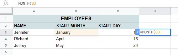 How to convert month name to number in Google Sheets