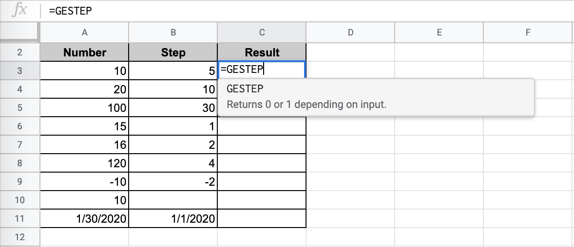 How to Use GESTEP Function in Google Sheets