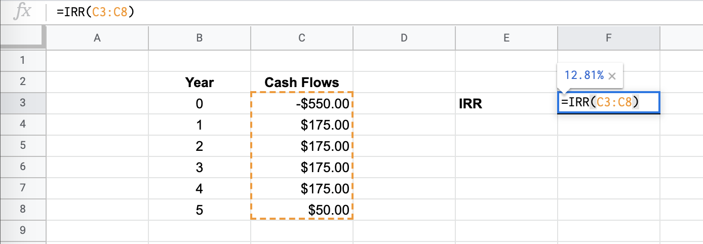 How to Use the IRR Function in Google Sheets