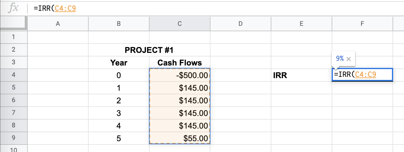 How to Use the IRR Function in Google Sheets