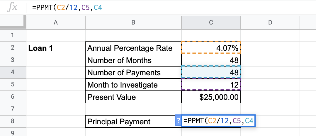 How to Use PPMT Function in Google Sheets