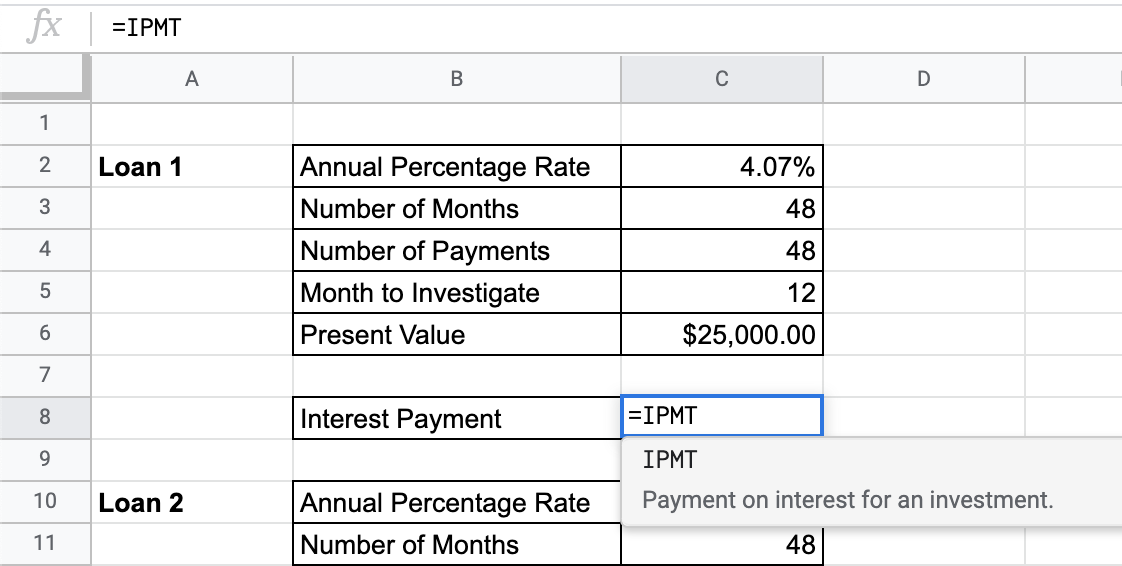 How to Use IPMT Function in Google Sheets
