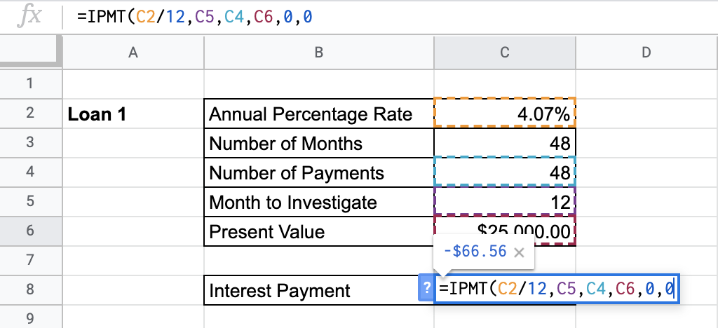 How to Use IPMT Function in Google Sheets