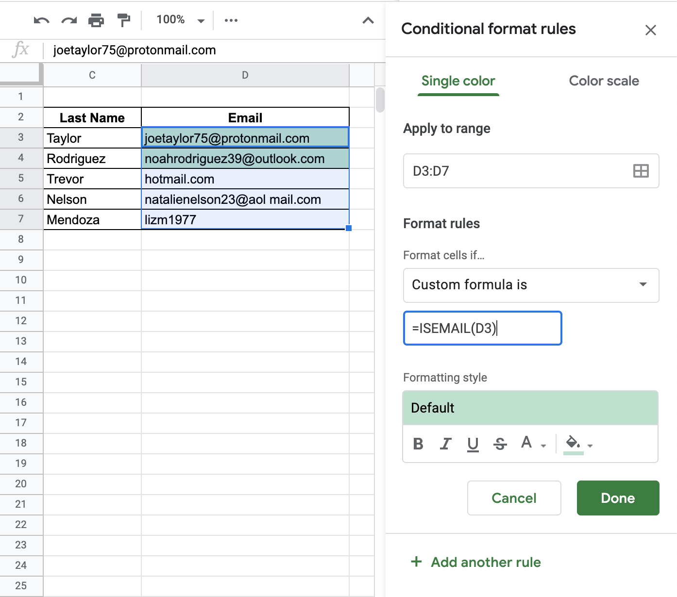 How to Use ISEMAIL Function in Google Sheets