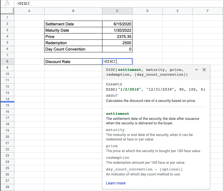 How to Use DISC Function in Google Sheets