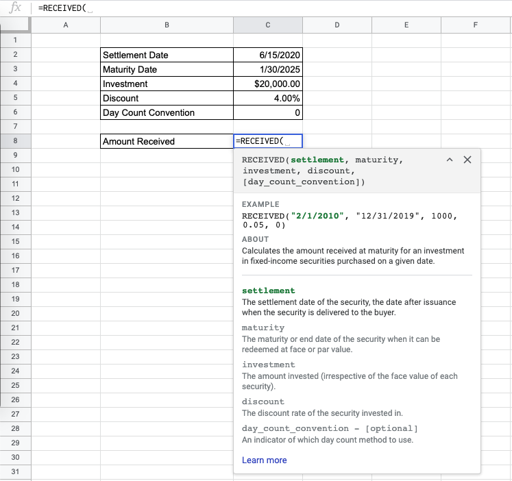 How to Use RECEIVED Function in Google Sheets