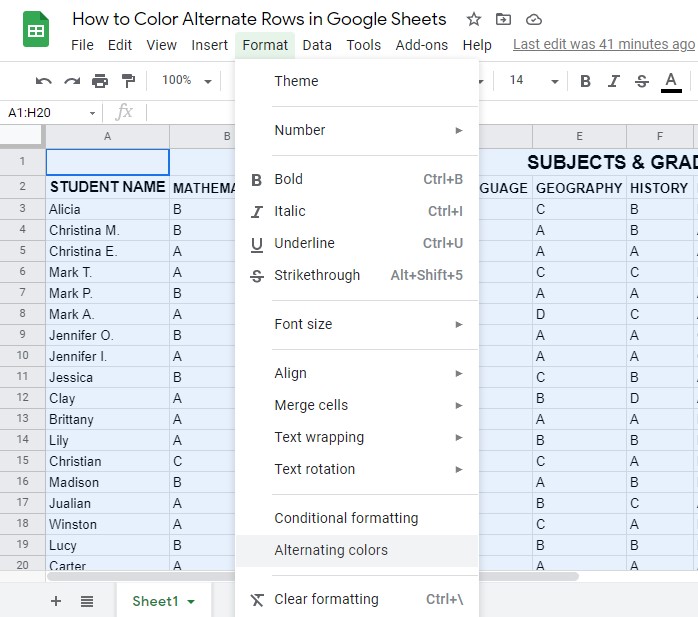 How to Color Alternate Rows In Google Sheets