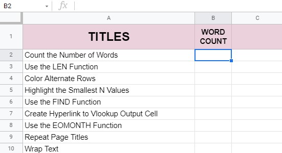 How to Count the Number of Words in Google Sheets