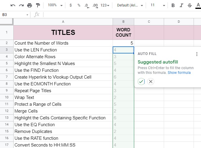 How to Count the Number of Words in Google Sheets
