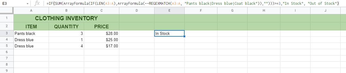 How to Match Multiple Values in a Column in Google Sheets