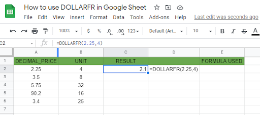 DOLLARFR function in Google Sheet - Sheetaki