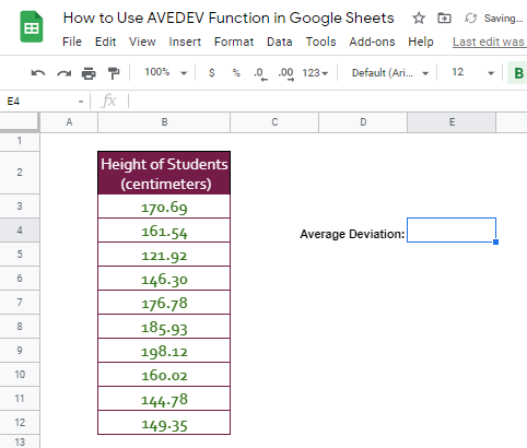 how to use AVEDEV function in Google Sheet