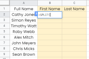 How to Separate First and Last Name in Google Sheets