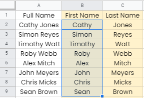 How to Separate First and Last Name in Google Sheets