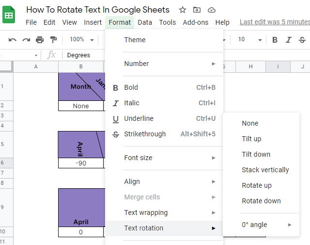 How to Rotate Text in Google Sheets
