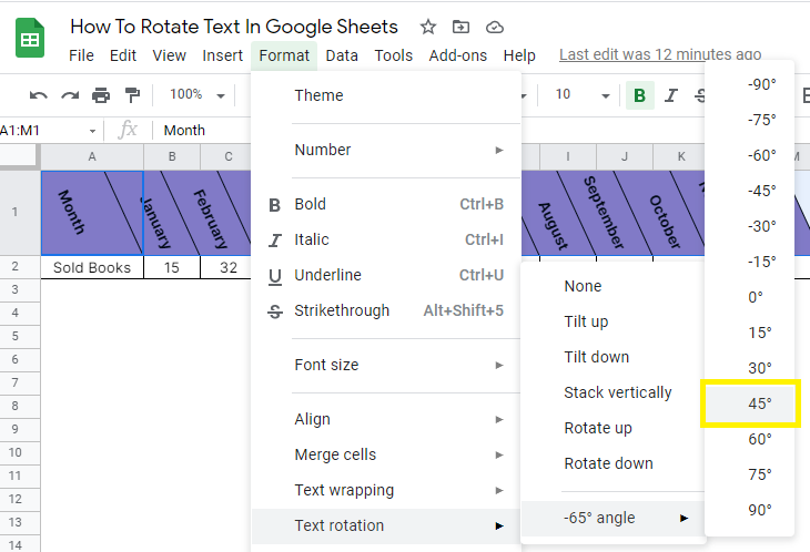 How to Rotate Text in Google Sheets