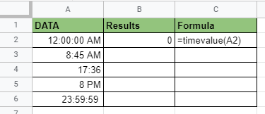 How to use TIMEVALUE function in Google Sheets