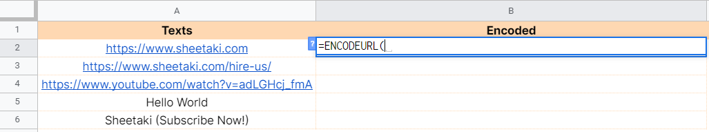 How to use ENCODEURL function in Google Sheets